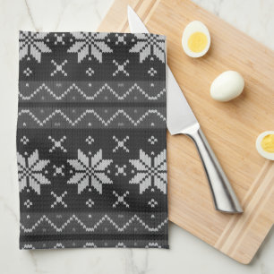kerstkeuken Scandinavian Knit Black Grey Theedoek