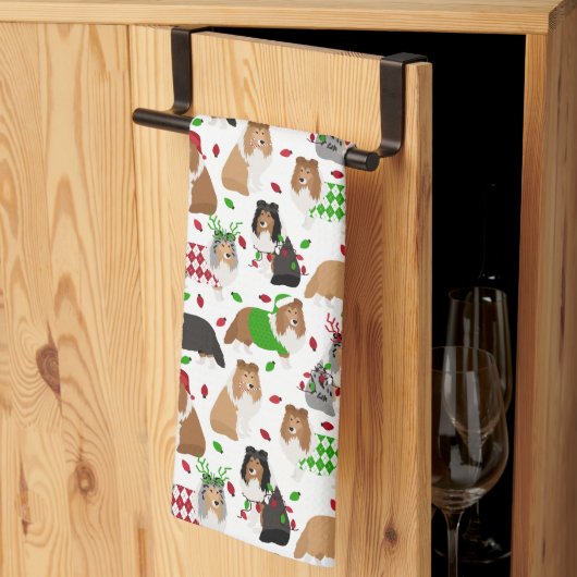 kerstkeuken Shetland Sheepdog Kitchen Towel Theedoek (Derde Gevouwen)