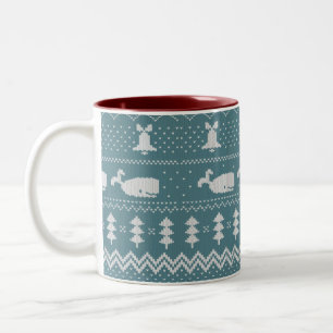 kerstkeuken van brei-patroonwalvis tweekleurige koffiemok