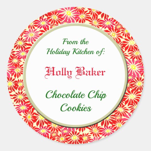 Kerstkeuken van Rode Poinsettia Baksticker Ronde Sticker (Voorkant)