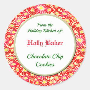 Kerstkeuken van rode Poinsettia op gele bakgrond Ronde Sticker