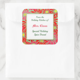 Kerstkeuken van rode poinsettia's op groen vierkante sticker