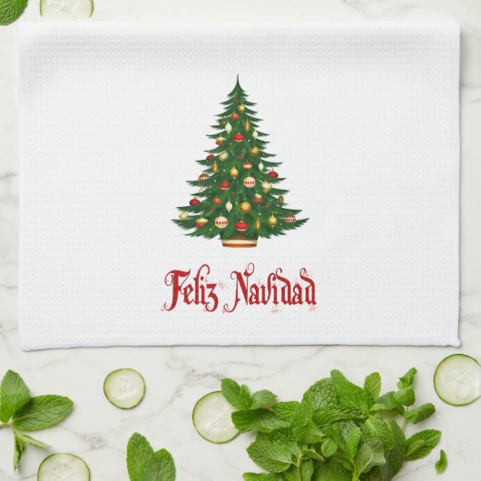 kerstkeukenhanddoek Feliz Navidad Tree Theedoek (Gevouwen)