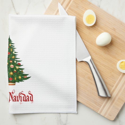 kerstkeukenhanddoek Feliz Navidad Tree Theedoek (Quarter Fold)