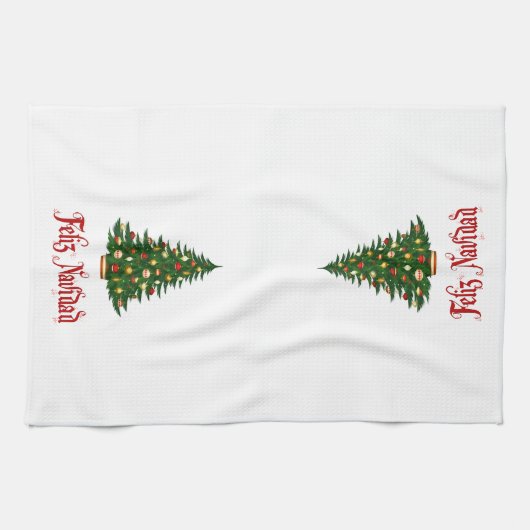 kerstkeukenhanddoek Feliz Navidad Tree Theedoek (Horizontaal)