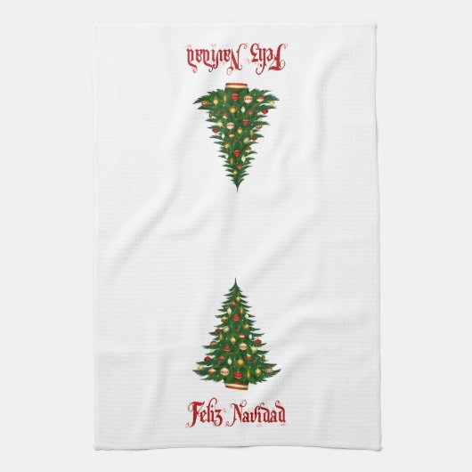 kerstkeukenhanddoek Feliz Navidad Tree Theedoek (Verticaal)