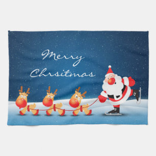 Kerstkeukenhanddoek/kerstman en rendier theedoek