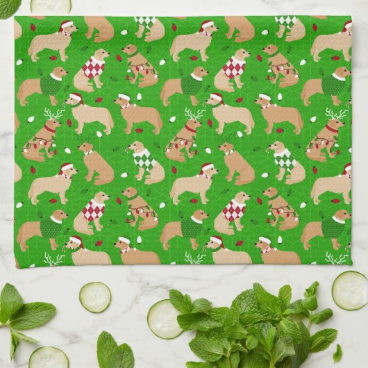 Kerstkeukenhanddoek met gouden herriever theedoek (Gevouwen)