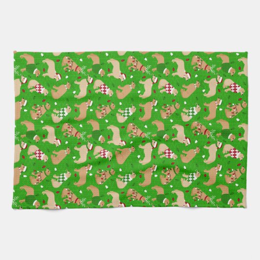 Kerstkeukenhanddoek met gouden herriever theedoek (Horizontaal)