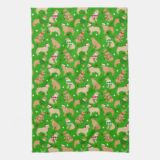 Kerstkeukenhanddoek met gouden herriever theedoek (Verticaal)