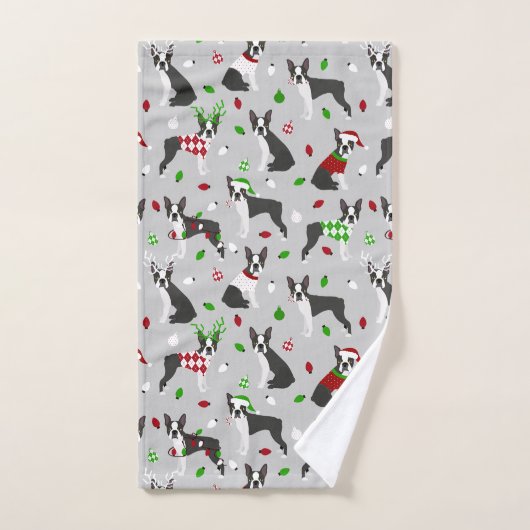 kerstkeukenset in Boston Terrier Bath Bad Handdoek (Handdoek)