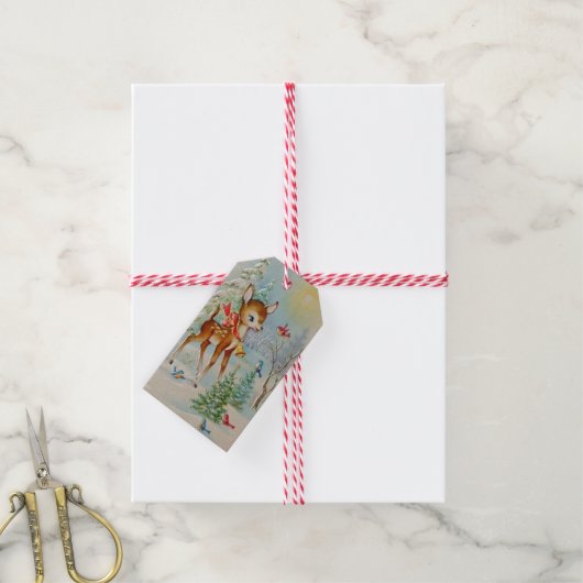 kerstkheer Deer Cadeaulabel (Met Touw)