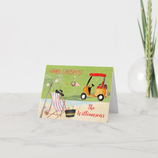 kerstkheer Golf Beach Palm Tree Feestdagen Kaart (Voorkant)