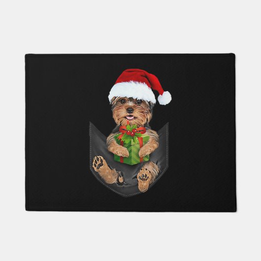 kerstkie - Yorkshire Terrier in Pocket Deurmat (Voorkant)