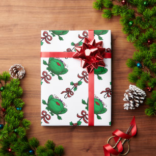 Kerstkikker Mistletoe Ribbon Pattern Cadeaupapier