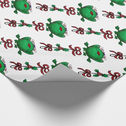 Kerstkikker Mistletoe Ribbon Pattern Cadeaupapier (Hoek)