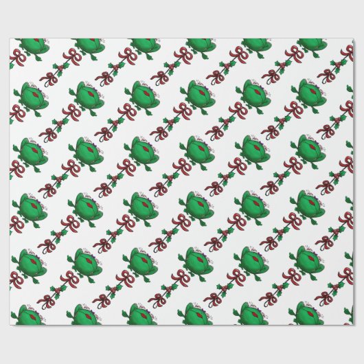 Kerstkikker Mistletoe Ribbon Pattern Cadeaupapier (Vlak)