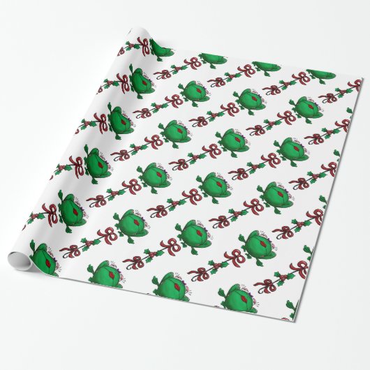 Kerstkikker Mistletoe Ribbon Pattern Cadeaupapier (Uitgerold)