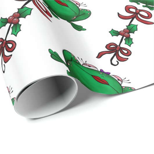 Kerstkikker Mistletoe Ribbon Pattern Cadeaupapier (Rol Hoek)