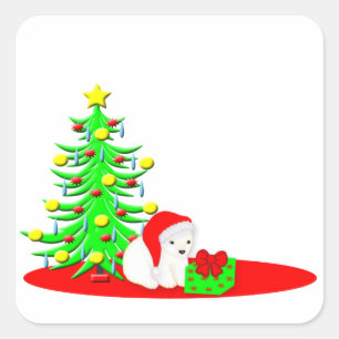 KerstKind Baby Beer in Santa Hat Vierkante Sticker