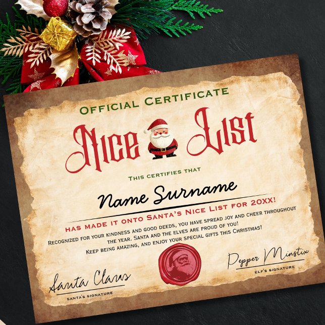 Kerstkind cadeau met certificaat van de goede lijs (Creator heeft geüpload)