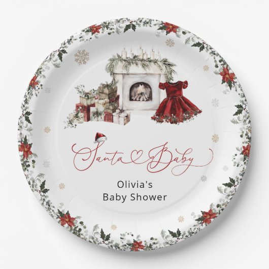 Kerstkind Meisje Baby Shower  Papieren Bordje (Voorkant)