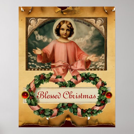 KERSTKIND MET ENGELEN EN KERSTKRANSEN POSTER (Voorkant)