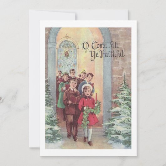  kerstkinderen in de kerk feestdagenkaart (Voorkant)