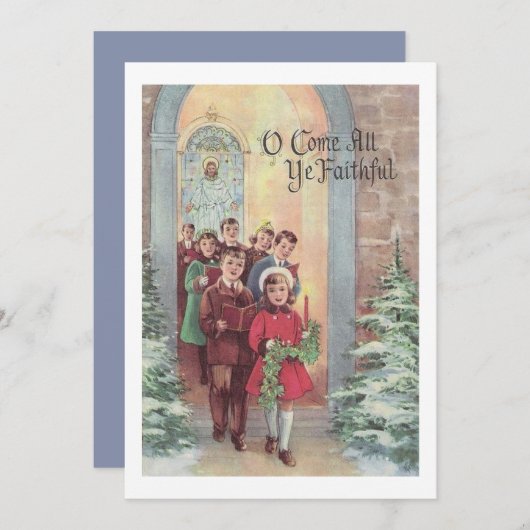  kerstkinderen in de kerk feestdagenkaart (Voorkant / Achterkant)