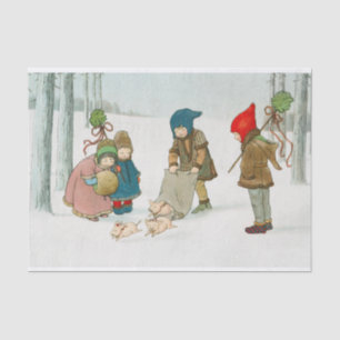 Kerstkinderen in een Winterbos Tissuepapier