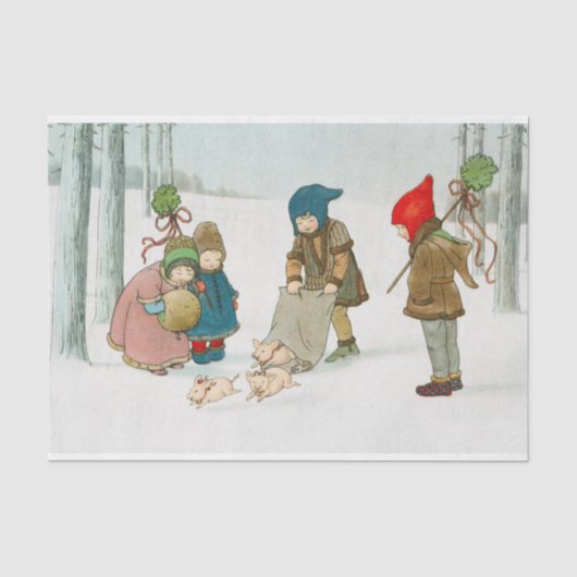 Kerstkinderen in een Winterbos Tissuepapier (Voorkant)