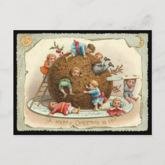 Kerstkinderen in Giant Pudding Feestdagenkaart