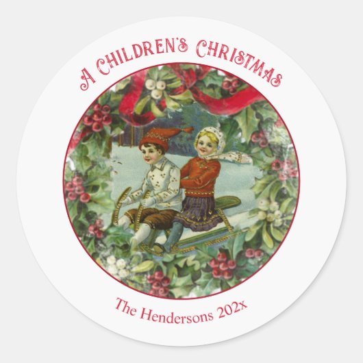 Kerstkinderen  ronde Sticker (Voorkant)