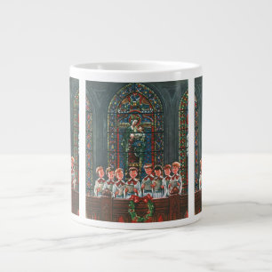 Kerstkindergroepen die in de kerk zingen in vintag grote koffiekop