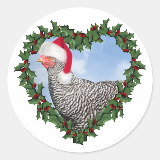 Kerstkip * Barred Rock Ronde Sticker (Voorkant)