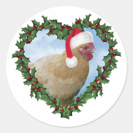 Kerstkip * Buff Orpington Ronde Sticker (Voorkant)