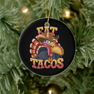 Kerstkip Eet Tacos Grappige Mexicaan  Keramisch Ornament