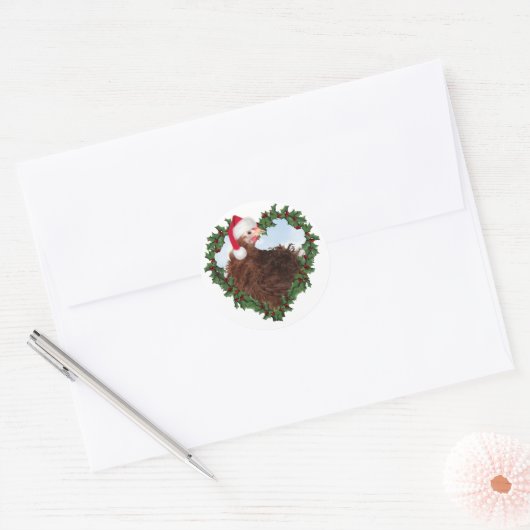 Kerstkip * Frizzle Ronde Sticker (Envelop)