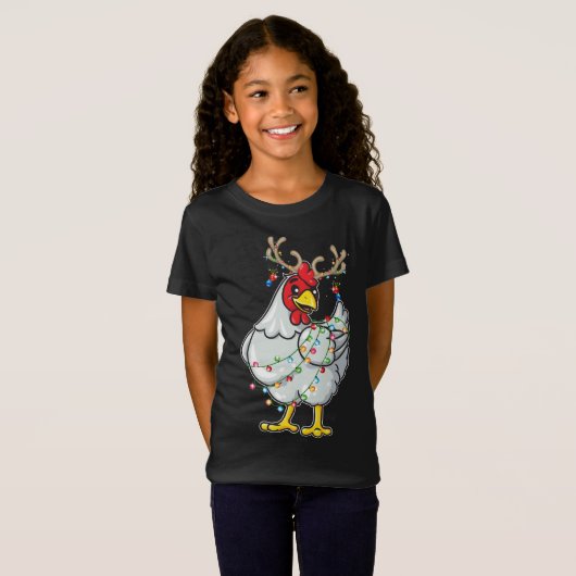 Kerstkip renDER Antlers lampje Pajama F T-shirt (Voorkant volledig)
