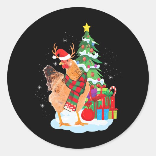 Kerstkip Santa Funny Farm Animals Ronde Sticker (Voorkant)