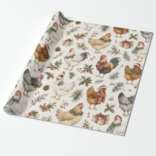 Kerstkippatroon Watercolor Kerstmis Kippen Cadeaupapier