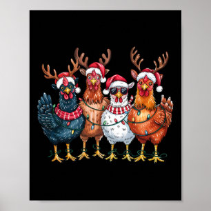 Kerstkippen Rendier Boerderijdieren Kerstlicht Poster