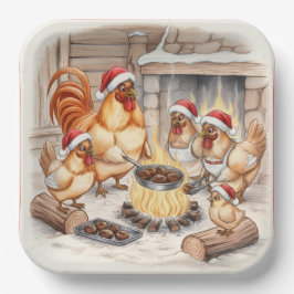 Kerstkippen roosteren kastanjes, borden papieren bordje