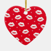 Kerstkisses rood en wit feestjes keramisch ornament (Voorkant)