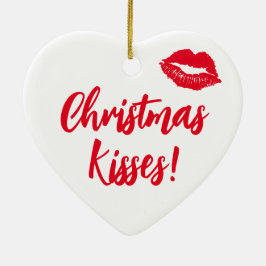 Kerstkisses rood en wit feestjes keramisch ornament