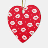 Kerstkisses rood en wit feestjes keramisch ornament (Links)