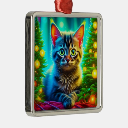 Kerstkitten en kerstbomen metalen ornament (Rechts)