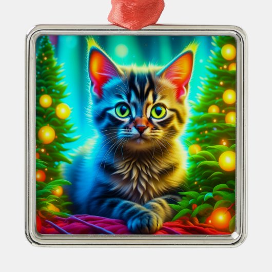 Kerstkitten en kerstbomen metalen ornament (Voorkant)