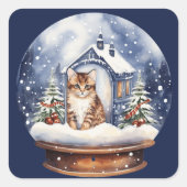 Kerstkitten in een sneeuwbol vierkante sticker (Voorkant)