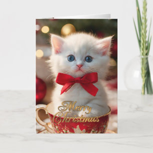 Kerstkitten in een theekopje vakantiekaart feestdagen kaart